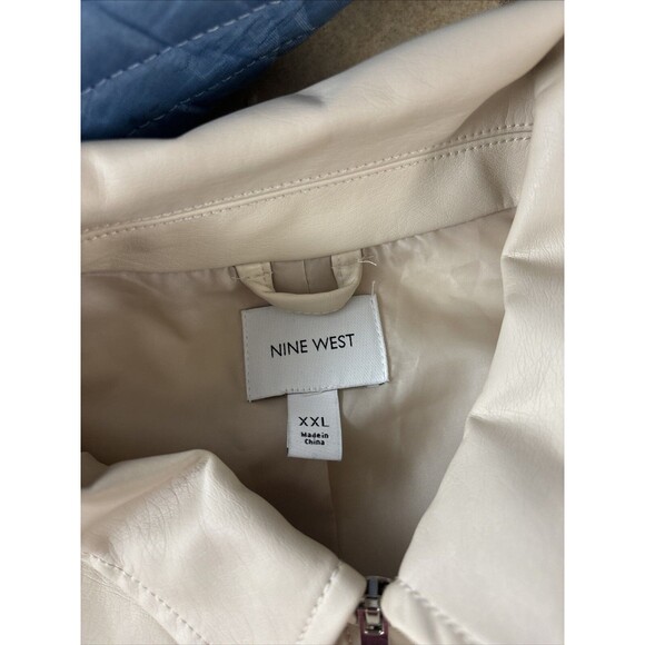 Nine West Xxl Imitation Leather Crop Jacket cream Color W/ Pockets~Full zip~ XXL - Picture 6 of 7